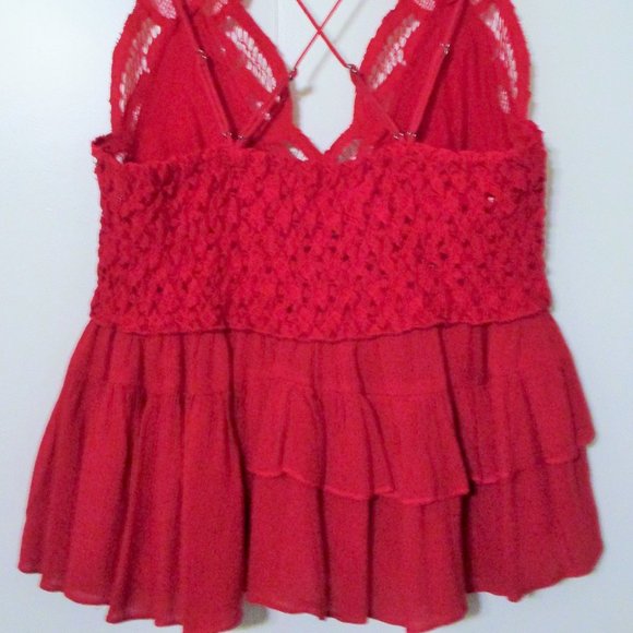 Nwot Free People Adella Crochet Lace Ruffled Camisole Red Tank Small $68+ - Picture 4 of 5